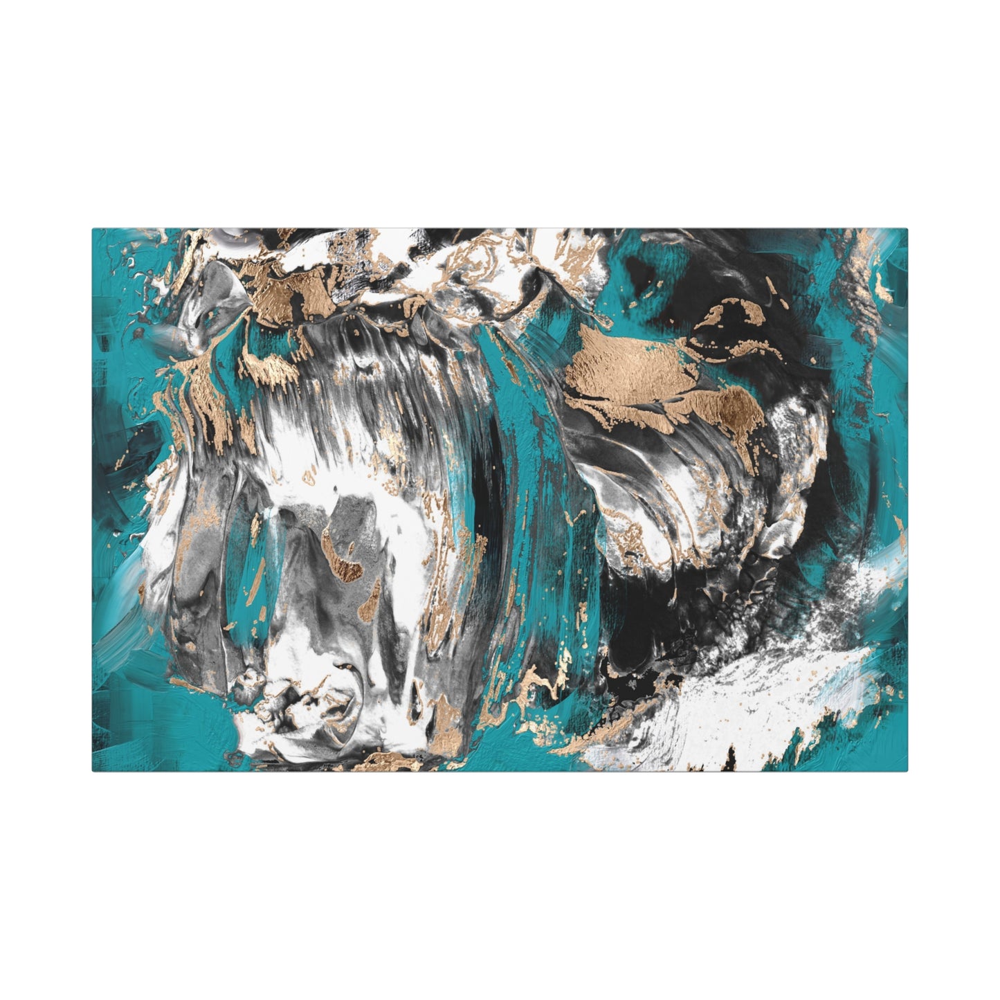Teal Eruption – Aqua Gold Abstract Canvas