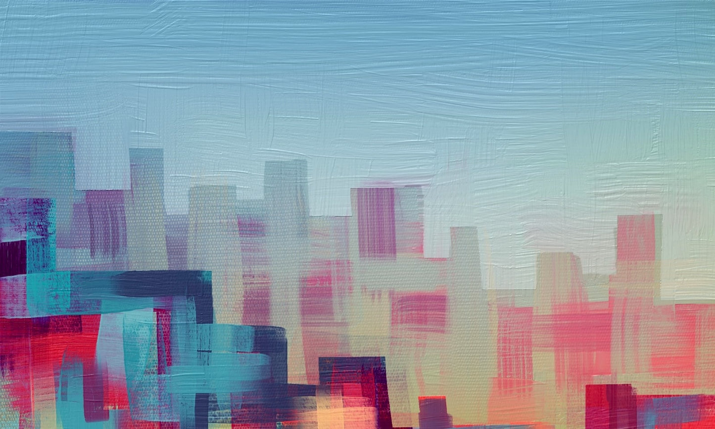 Spectral Skyline - Vibrant Modern Abstract Art Print. left part zoom