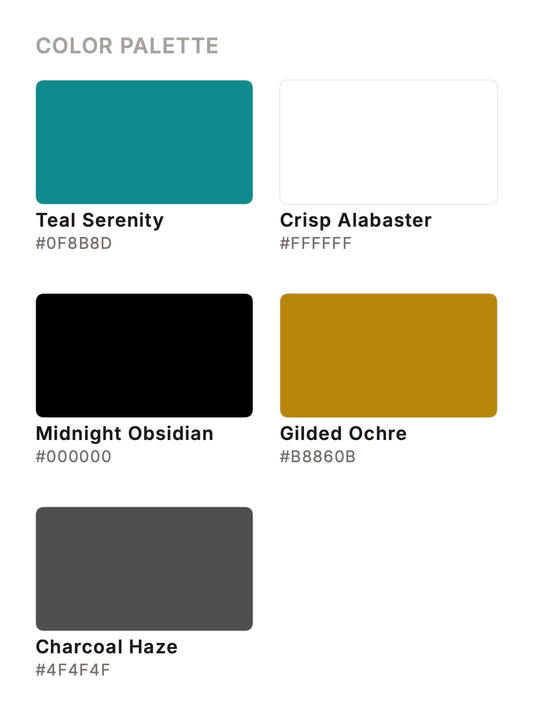 Teal Serenity, #B8860B, Gilded Ochre
#4F4F4F
Charcoal Haze