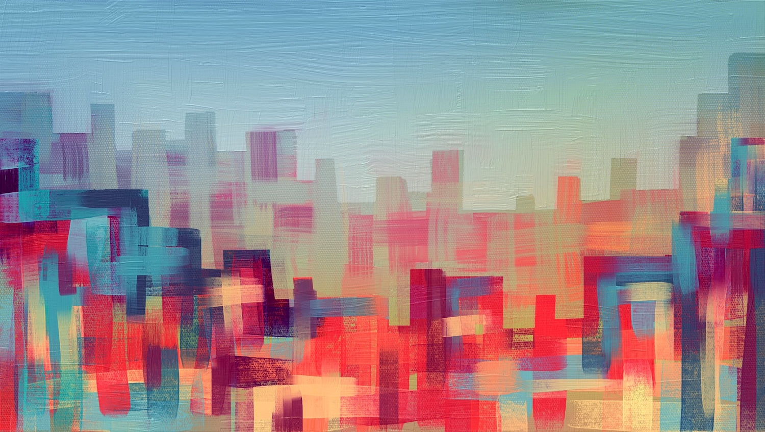 Spectral Skyline - Vibrant Modern Abstract Art Print. Energetic, structured, and urban with a sense of layered complexity