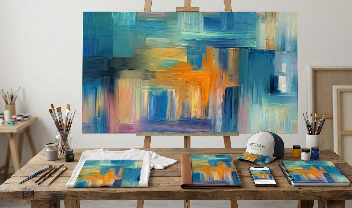 summer abstraction oil on canvas painting in atelier